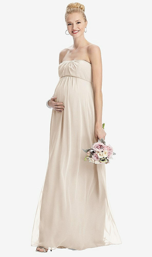 【STYLE: M443】Strapless Chiffon Shirred Skirt Maternity Dress【COLOR: Oat】