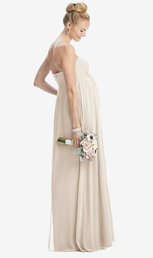 【STYLE: M443】Strapless Chiffon Shirred Skirt Maternity Dress【COLOR: Oat】