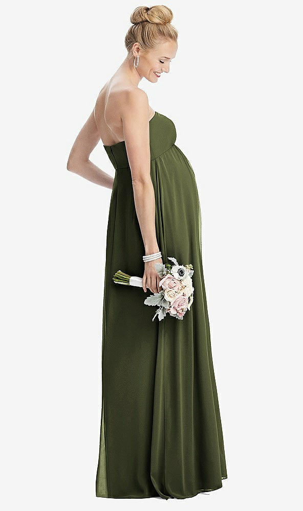 【STYLE: M443】Strapless Chiffon Shirred Skirt Maternity Dress【COLOR: Olive Green】