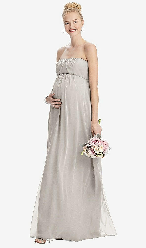 【STYLE: M443】Strapless Chiffon Shirred Skirt Maternity Dress【COLOR: Oyster】