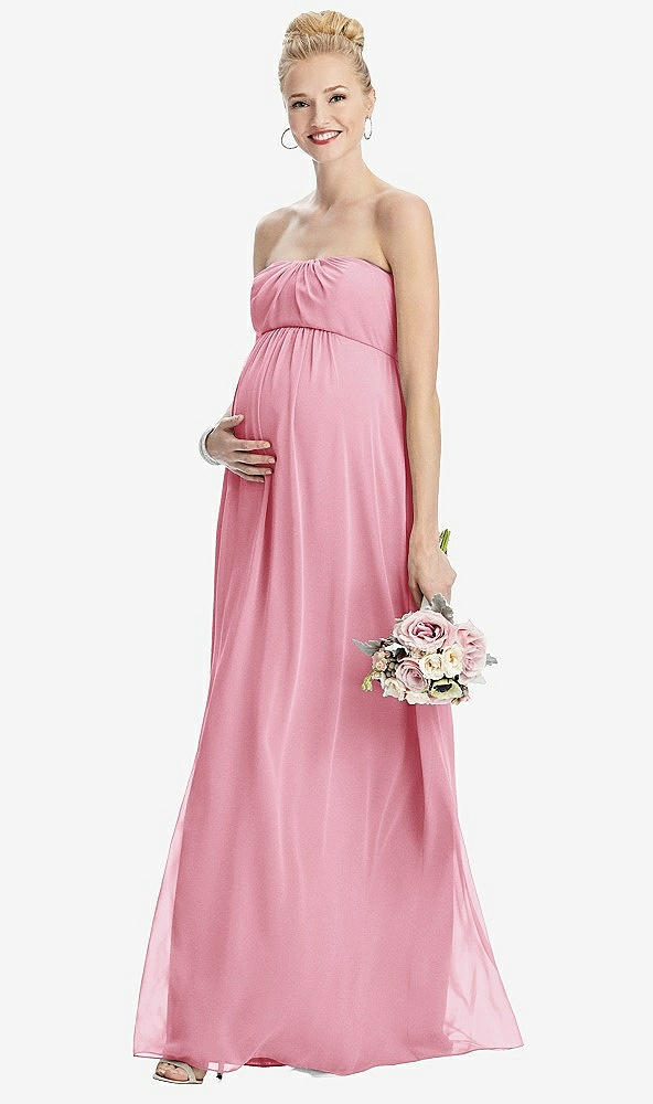 【STYLE: M443】Strapless Chiffon Shirred Skirt Maternity Dress【COLOR: Peony Pink】