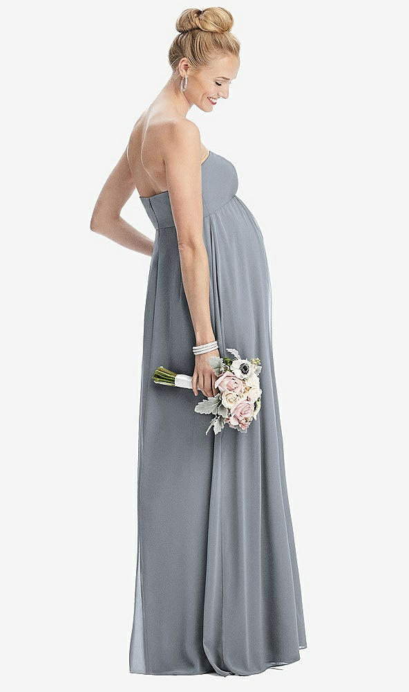 【STYLE: M443】Strapless Chiffon Shirred Skirt Maternity Dress【COLOR: Platinum】