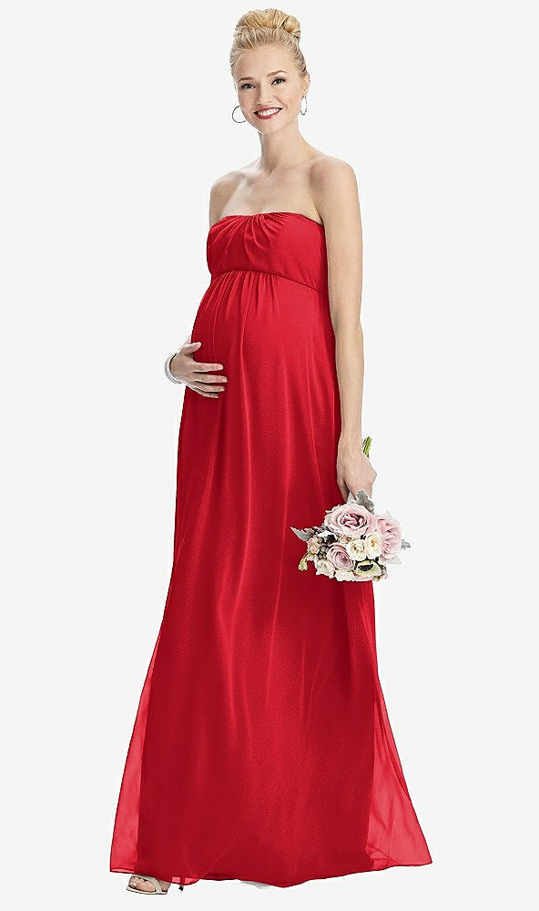 【STYLE: M443】Strapless Chiffon Shirred Skirt Maternity Dress【COLOR: Parisian Red】