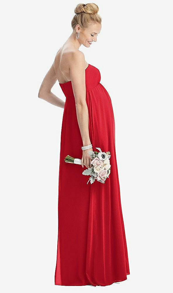 【STYLE: M443】Strapless Chiffon Shirred Skirt Maternity Dress【COLOR: Parisian Red】