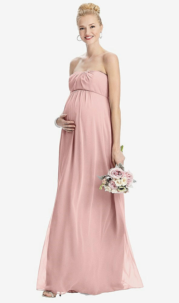 【STYLE: M443】Strapless Chiffon Shirred Skirt Maternity Dress【COLOR: Rose - PANTONE Rose Quartz】