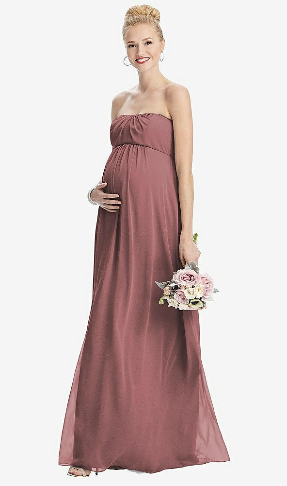 【STYLE: M443】Strapless Chiffon Shirred Skirt Maternity Dress【COLOR: Rosewood】