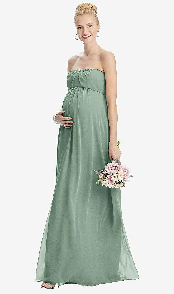 【STYLE: M443】Strapless Chiffon Shirred Skirt Maternity Dress【COLOR: Seagrass】