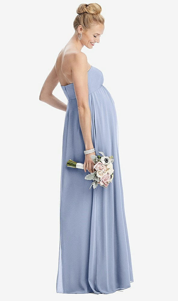 【STYLE: M443】Strapless Chiffon Shirred Skirt Maternity Dress【COLOR: Sky Blue】