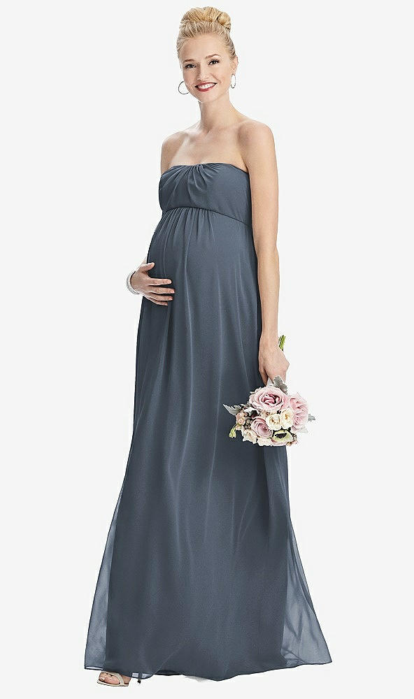 【STYLE: M443】Strapless Chiffon Shirred Skirt Maternity Dress【COLOR: Silverstone】