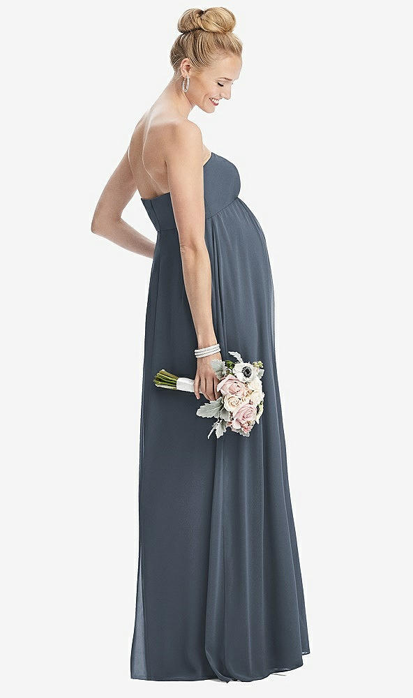【STYLE: M443】Strapless Chiffon Shirred Skirt Maternity Dress【COLOR: Silverstone】