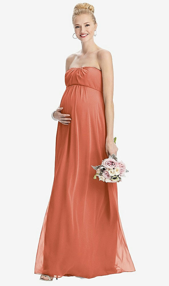 【STYLE: M443】Strapless Chiffon Shirred Skirt Maternity Dress【COLOR: Terracotta Copper】