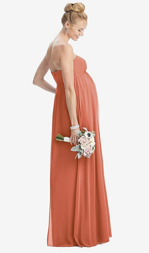 【STYLE: M443】Strapless Chiffon Shirred Skirt Maternity Dress【COLOR: Terracotta Copper】