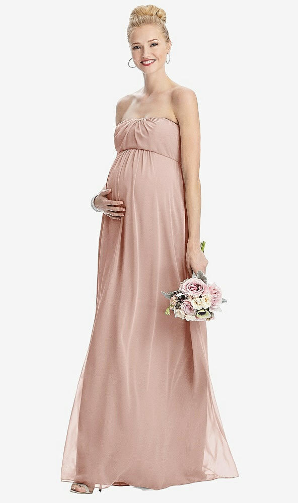 【STYLE: M443】Strapless Chiffon Shirred Skirt Maternity Dress【COLOR: Toasted Sugar】