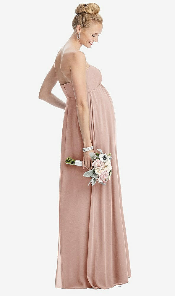 【STYLE: M443】Strapless Chiffon Shirred Skirt Maternity Dress【COLOR: Toasted Sugar】