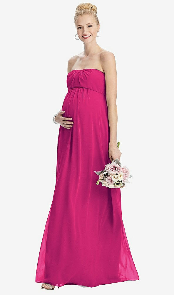 【STYLE: M443】Strapless Chiffon Shirred Skirt Maternity Dress【COLOR: Think Pink】
