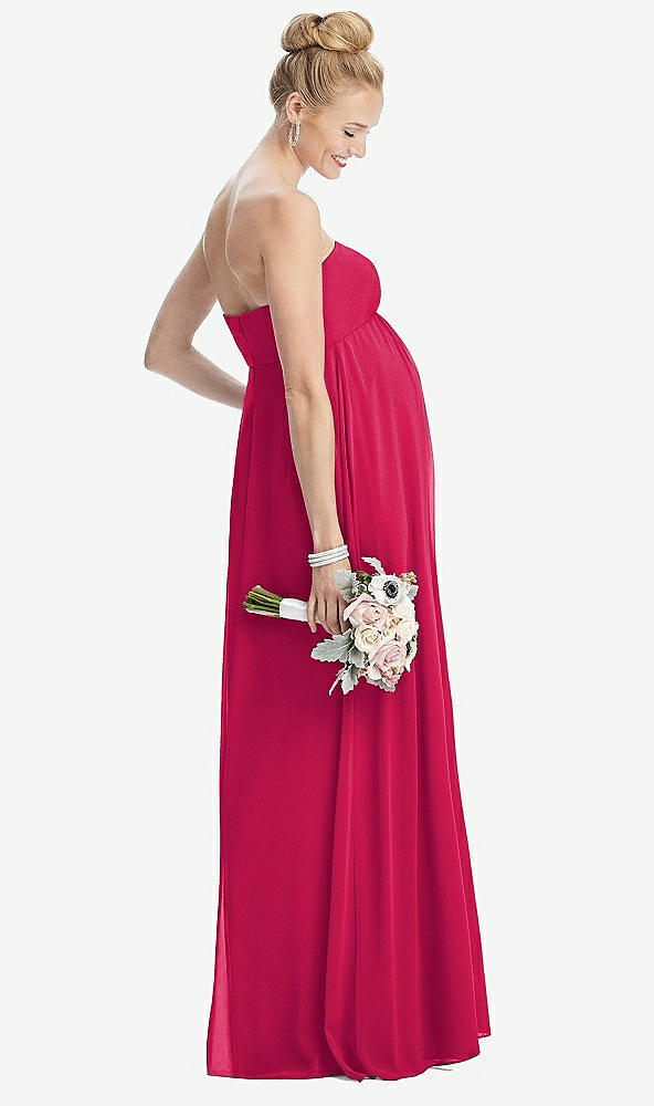 【STYLE: M443】Strapless Chiffon Shirred Skirt Maternity Dress【COLOR: Vivid Pink】