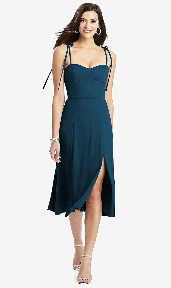 【STYLE: 3069】Bustier Crepe Midi Dress with Adjustable Bow Straps【COLOR: Atlantic Blue】