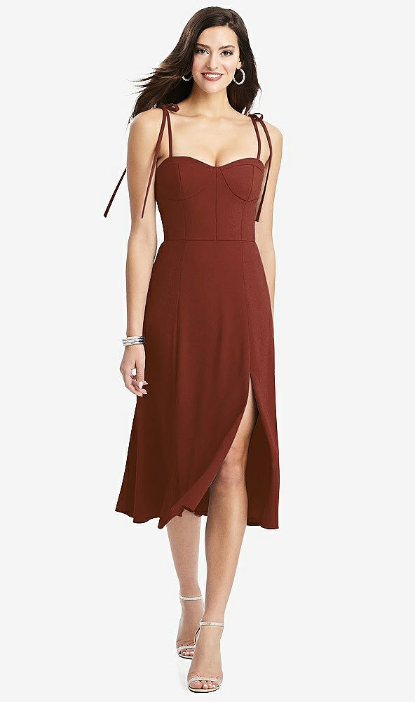 【STYLE: 3069】Bustier Crepe Midi Dress with Adjustable Bow Straps【COLOR: Auburn Moon】