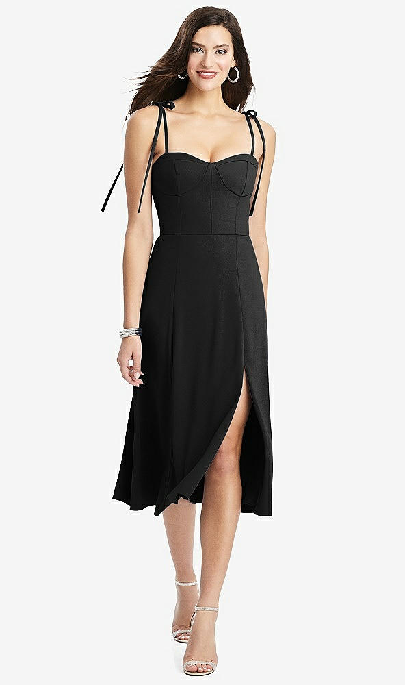 【NEW】【STYLE: 3069】Bustier CREPE MIDI ドレス 調整可能 弓 ストラップ【COLOR: Black】【SIZE: 00-30W】