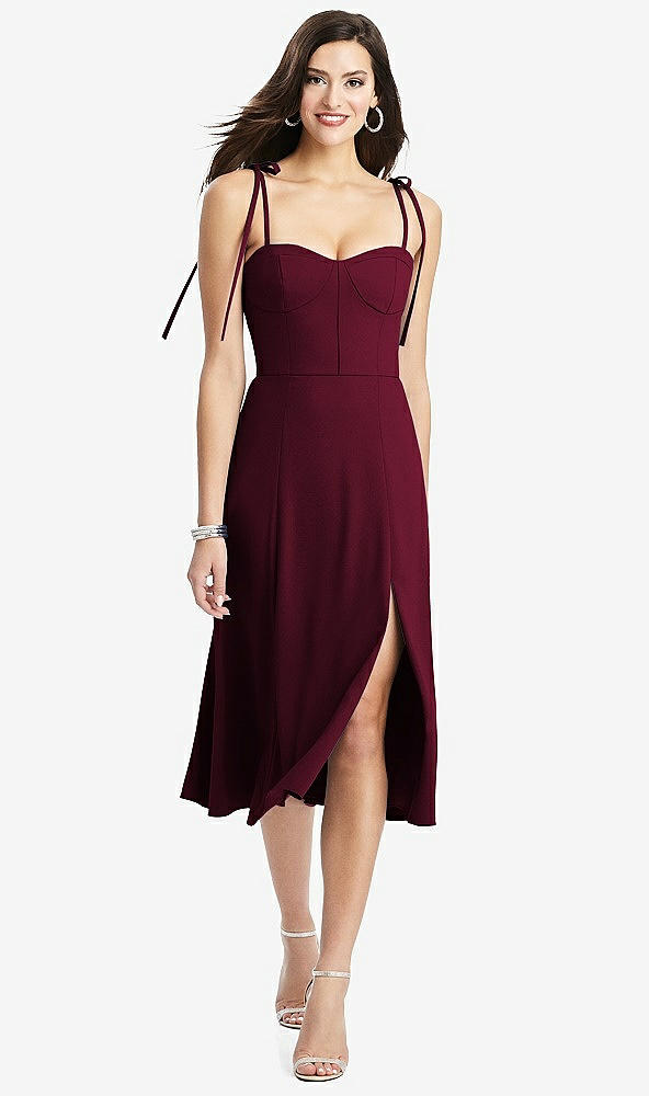 【NEW】【STYLE: 3069】Bustier CREPE MIDI ドレス 調整可能 弓 ストラップ【COLOR: Cabernet】【SIZE: 00-30W】