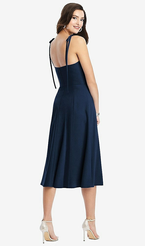 【STYLE: 3069】Bustier Crepe Midi Dress with Adjustable Bow Straps【COLOR: Midnight Navy】