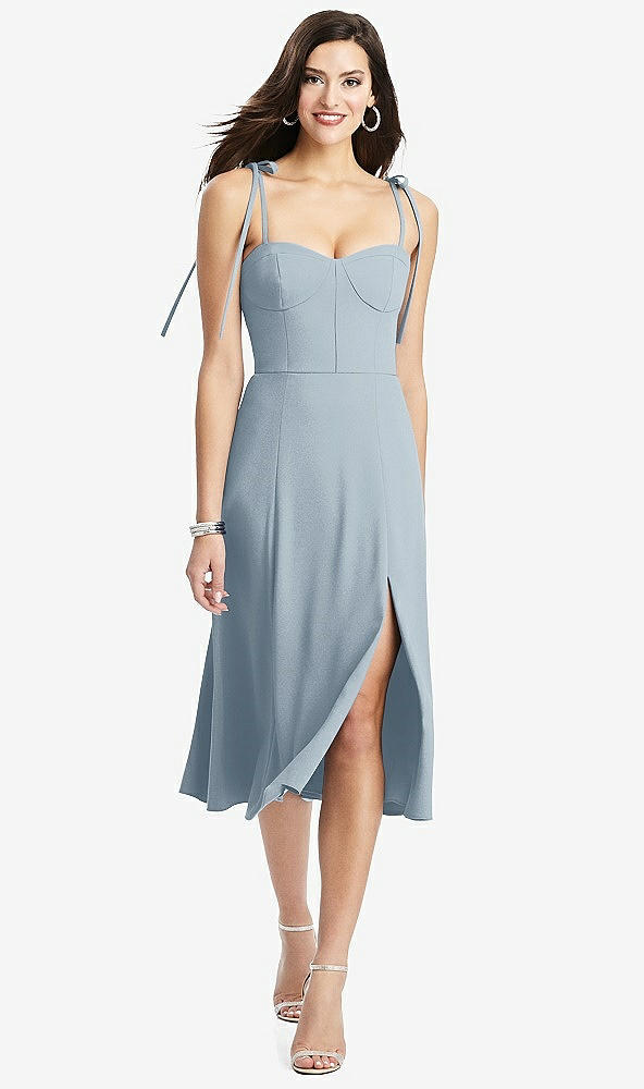 【STYLE: 3069】Bustier Crepe Midi Dress with Adjustable Bow Straps【COLOR: Mist】