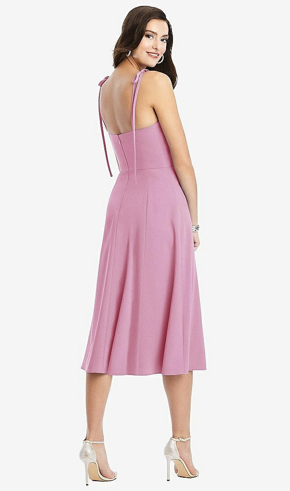 【STYLE: 3069】Bustier Crepe Midi Dress with Adjustable Bow Straps【COLOR: Powder Pink】