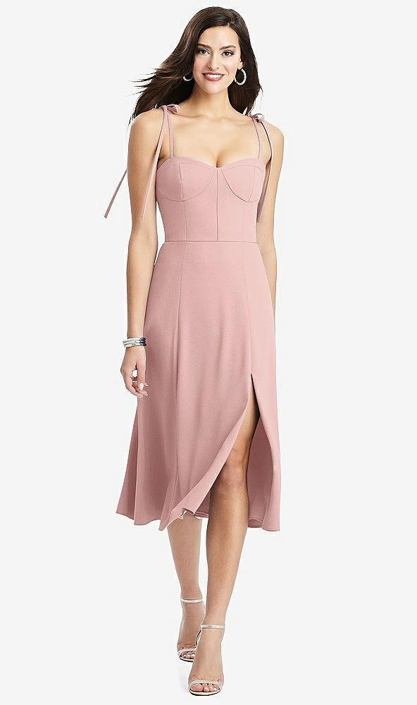 【STYLE: 3069】Bustier Crepe Midi Dress with Adjustable Bow Straps【COLOR: Rose - PANTONE Rose Quartz】