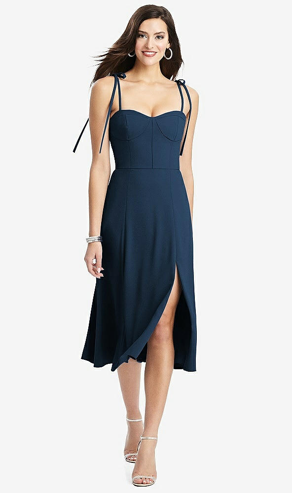 【STYLE: 3069】Bustier Crepe Midi Dress with Adjustable Bow Straps【COLOR: Sofia Blue】