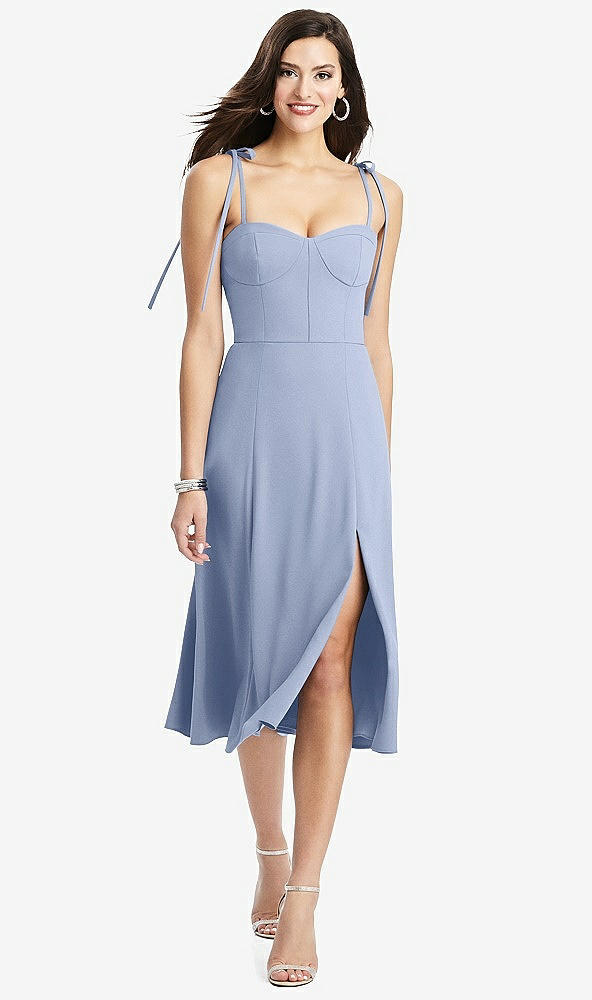 【STYLE: 3069】Bustier Crepe Midi Dress with Adjustable Bow Straps【COLOR: Sky Blue】