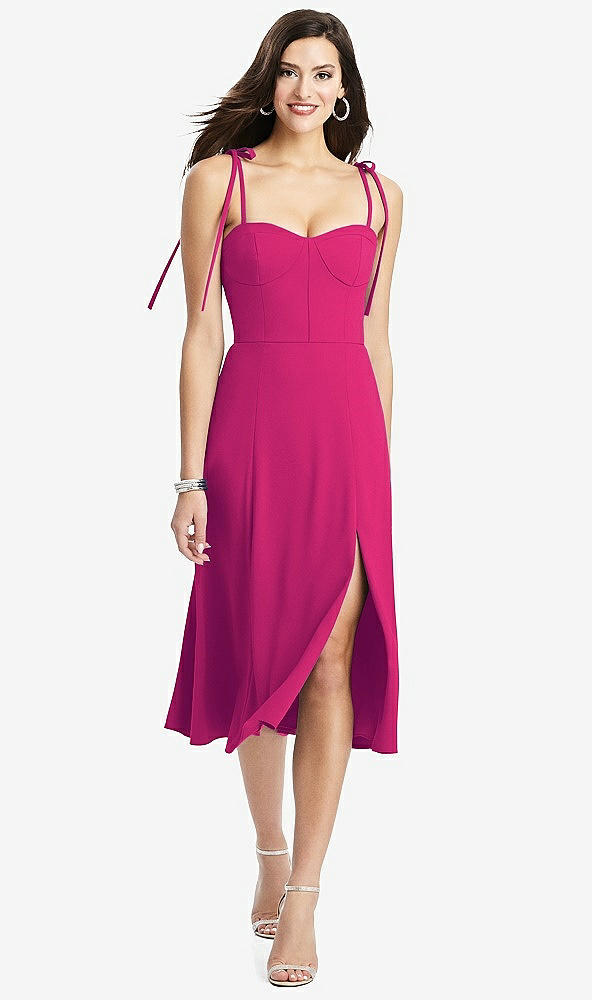 【STYLE: 3069】Bustier Crepe Midi Dress with Adjustable Bow Straps【COLOR: Think Pink】