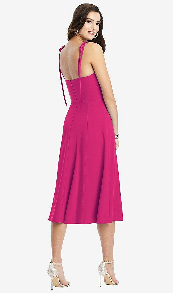 【STYLE: 3069】Bustier Crepe Midi Dress with Adjustable Bow Straps【COLOR: Think Pink】