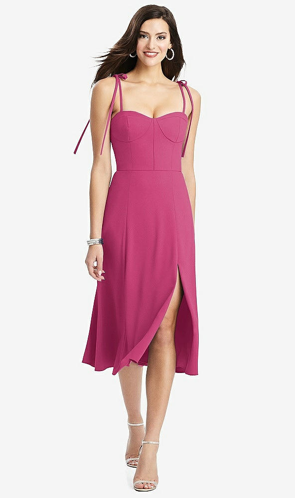 【STYLE: 3069】Bustier Crepe Midi Dress with Adjustable Bow Straps【COLOR: Tea Rose】