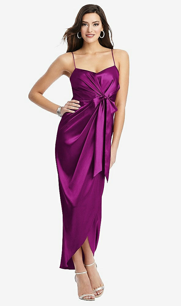 【NEW】【STYLE: 6828】フェイク ラップ MIDI ドレス ドレープ チューリップ スカート【COLOR: Persian Plum】【SIZE: 00-30W】
