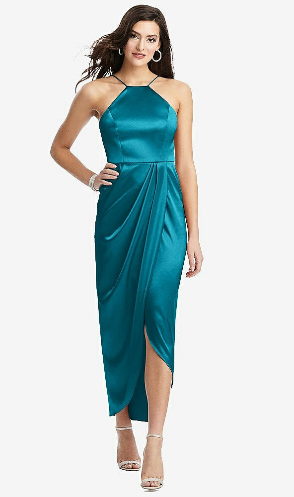 【STYLE: 6829】Halter Midi Dress with Draped Tulip Skirt【COLOR: Oasis】