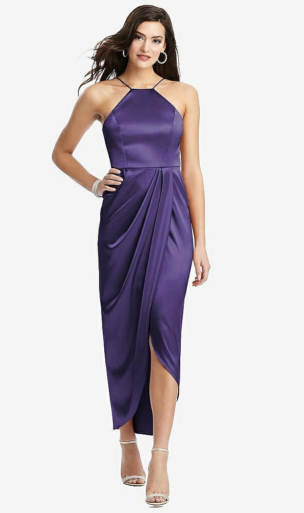 【STYLE: 6829】Halter Midi Dress with Draped Tulip Skirt【COLOR: Regalia - PANTONE Ultra Violet】