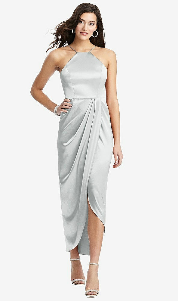 【STYLE: 6829】Halter Midi Dress with Draped Tulip Skirt【COLOR: Sterling】