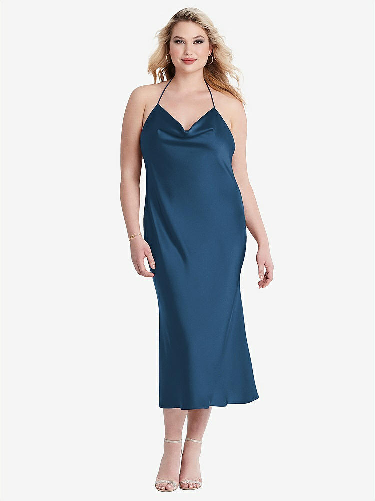 【STYLE: LB001】Cowl-Neck Convertible Midi Slip Dress - Piper【COLOR: Dusk Blue】