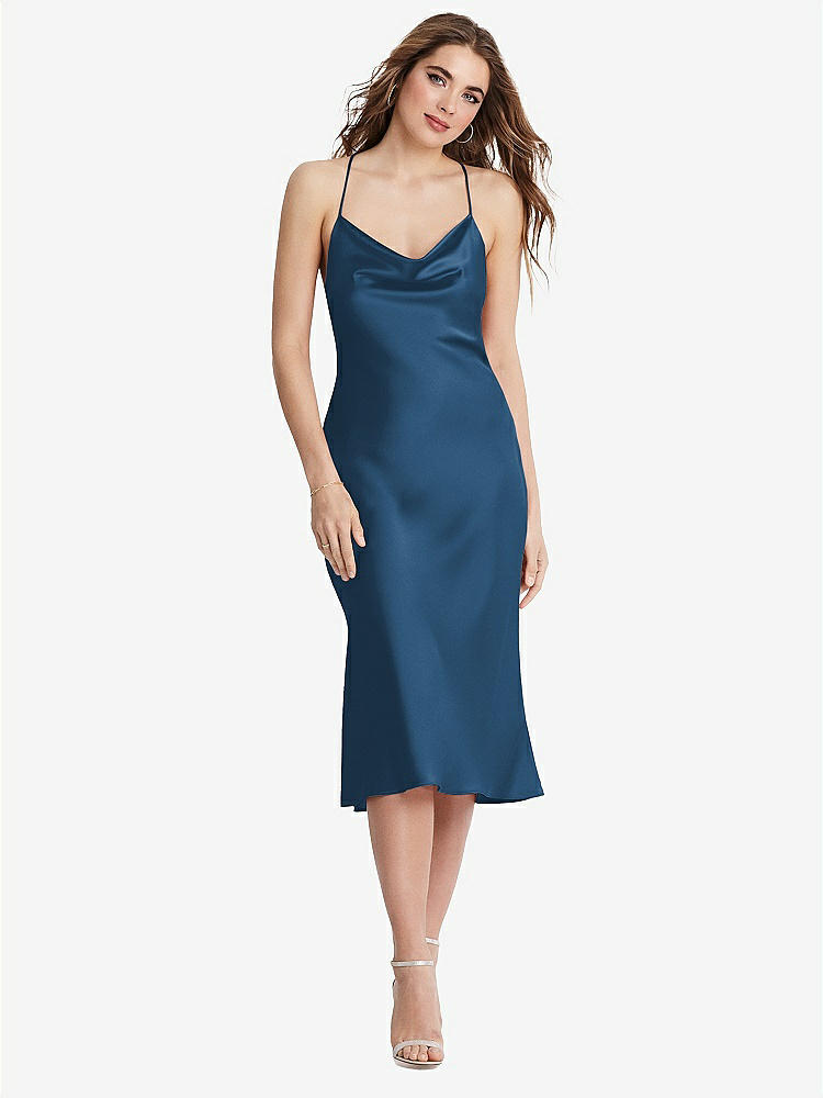 【STYLE: LB001】Cowl-Neck Convertible Midi Slip Dress - Piper【COLOR: Dusk Blue】