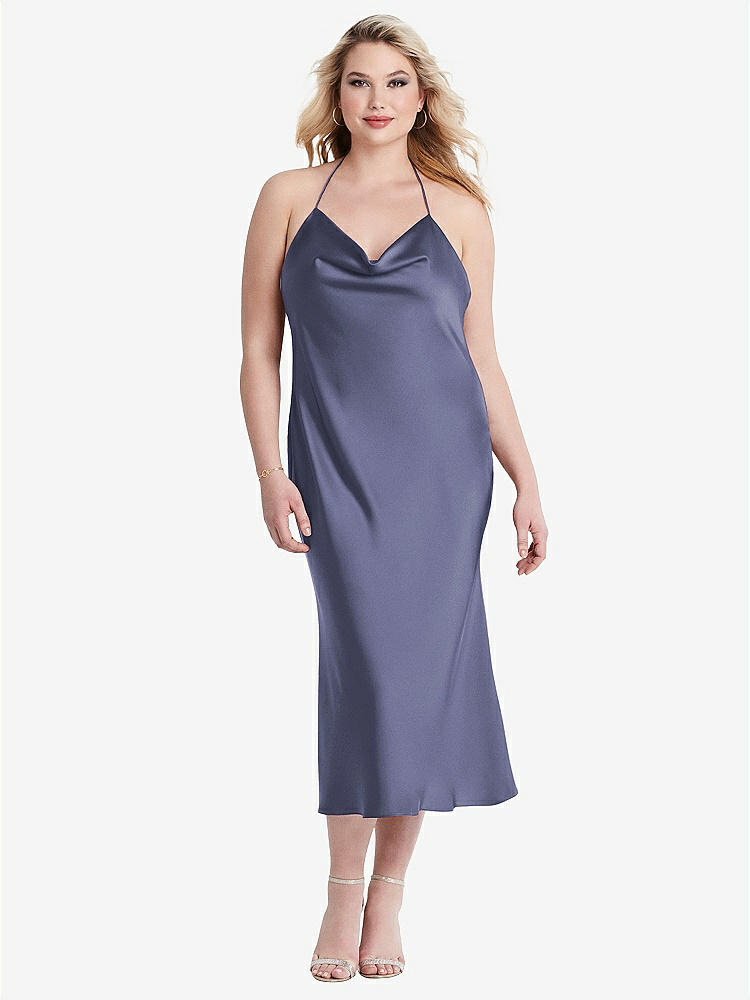 【STYLE: LB001】Cowl-Neck Convertible Midi Slip Dress - Piper【COLOR: French Blue】