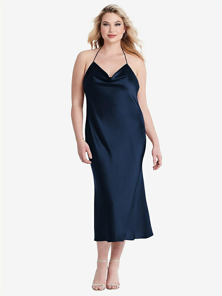 【STYLE: LB001】Cowl-Neck Convertible Midi Slip Dress - Piper【COLOR: Midnight Navy】