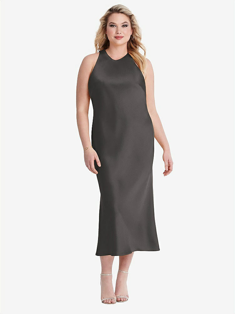 【NEW】【STYLE: LB005】ネクタイ 首 カットアウト MIDI タンク ドレス  -  ルー【COLOR: Caviar Gray】【SIZE: 00-30W】