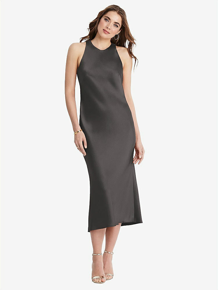 【NEW】【STYLE: LB005】ネクタイ 首 カットアウト MIDI タンク ドレス  -  ルー【COLOR: Caviar Gray】【SIZE: 00-30W】