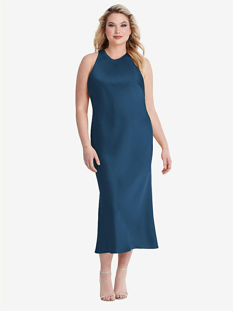 【STYLE: LB005】Tie Neck Cutout Midi Tank Dress - Lou【COLOR: Dusk Blue】