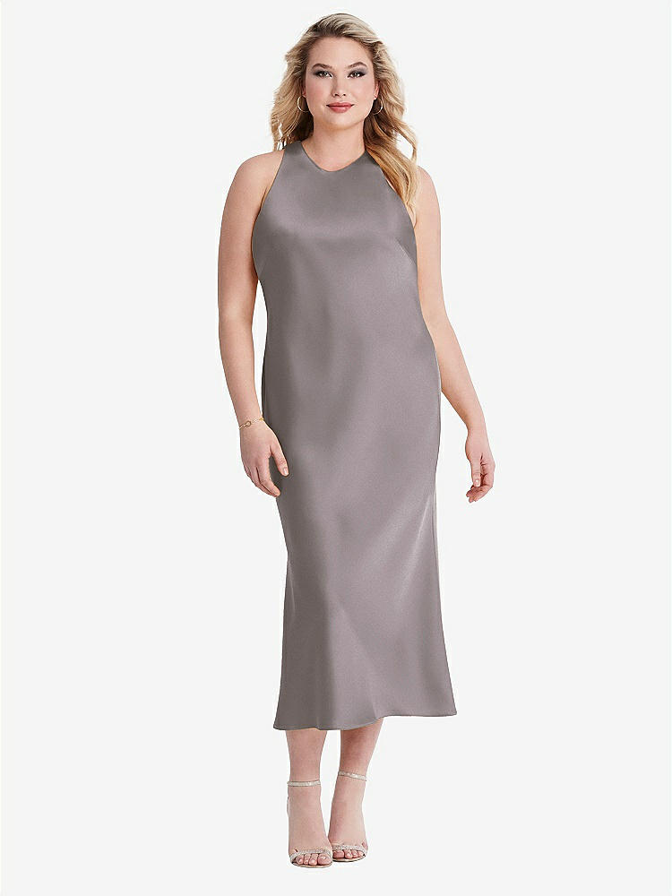 【NEW】【STYLE: LB005】ネクタイ 首 カットアウト MIDI タンク ドレス  -  ルー【COLOR: Cashmere Gray】【SIZE: 00-30W】