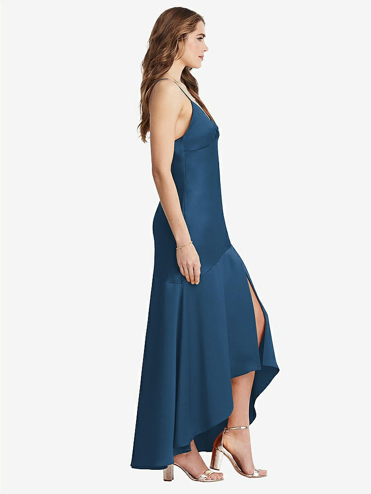 【STYLE: LB007】Asymmetrical Drop Waist High-Low Slip Dress - Devon【COLOR: Dusk Blue】