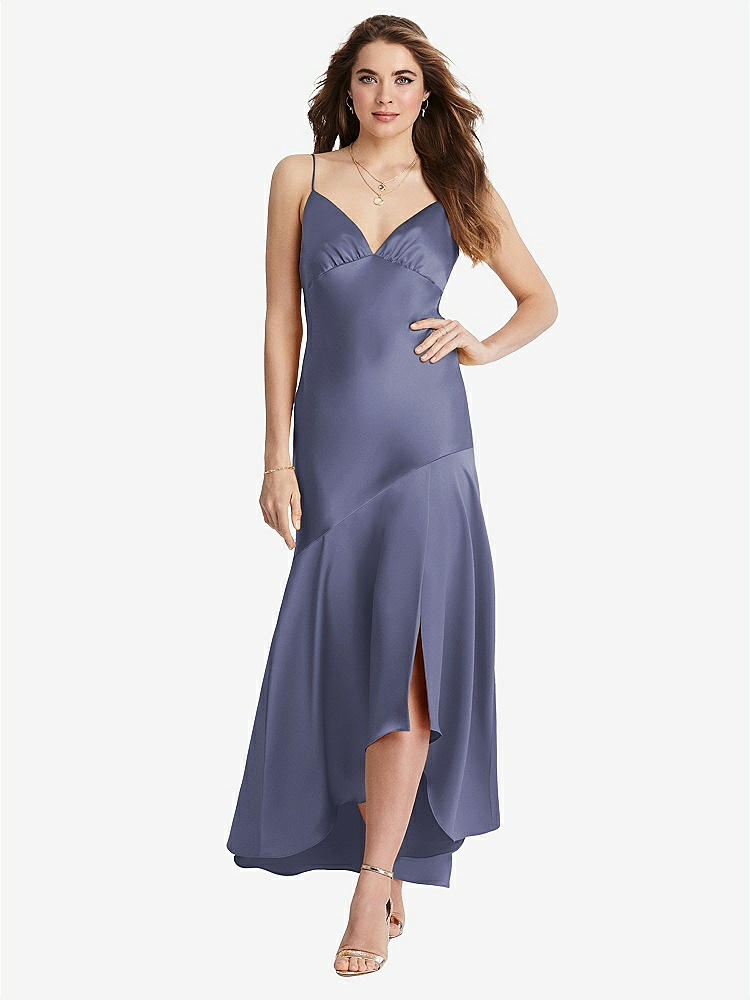 【STYLE: LB007】Asymmetrical Drop Waist High-Low Slip Dress - Devon【COLOR: French Blue】