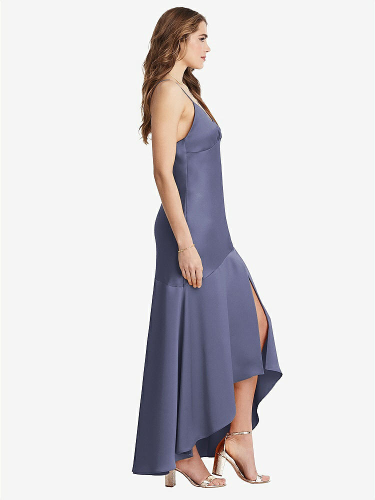 【STYLE: LB007】Asymmetrical Drop Waist High-Low Slip Dress - Devon【COLOR: French Blue】