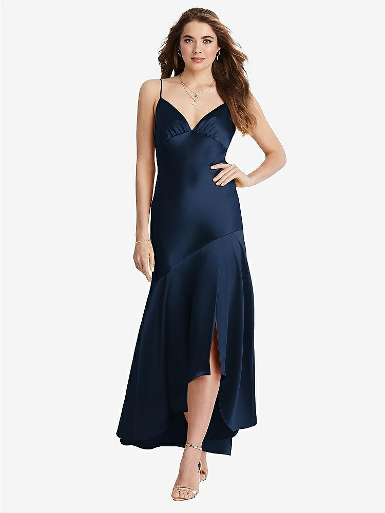 【STYLE: LB007】Asymmetrical Drop Waist High-Low Slip Dress - Devon【COLOR: Midnight Navy】