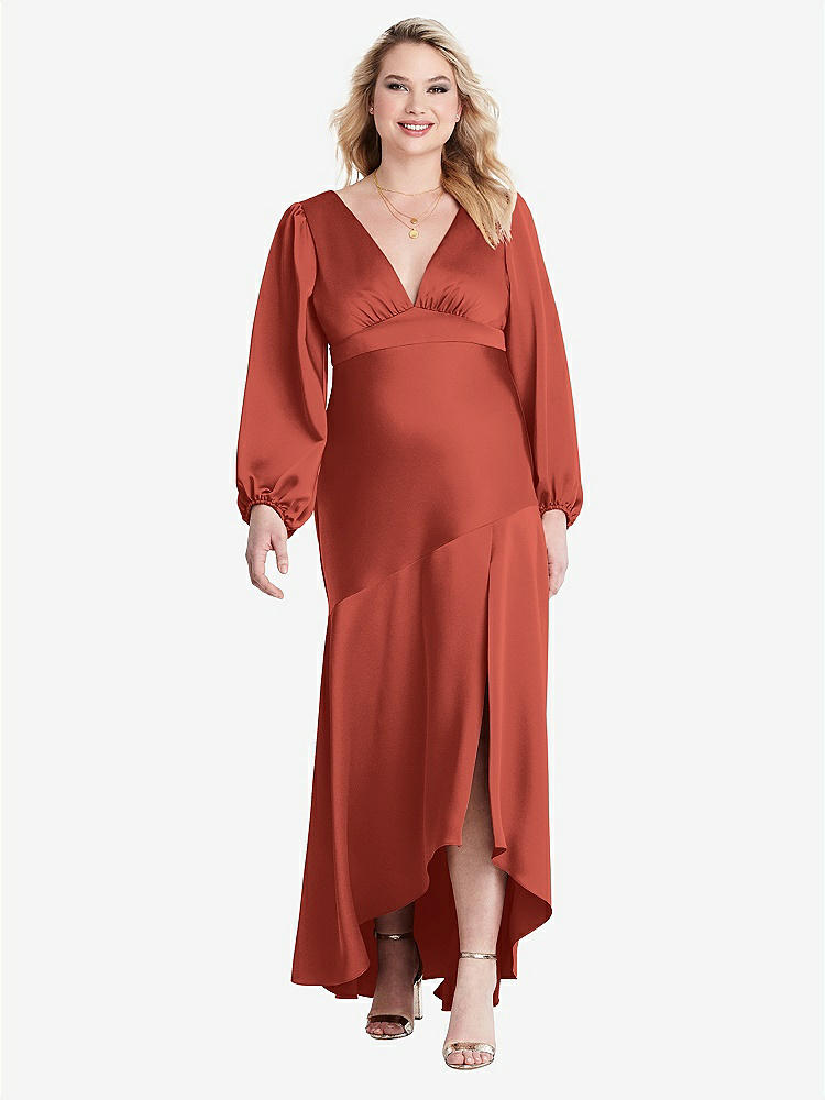 【STYLE: LB008】Puff Sleeve Asymmetrical Drop Waist High-Low Slip Dress - Teagan【COLOR: Amber Sunset】